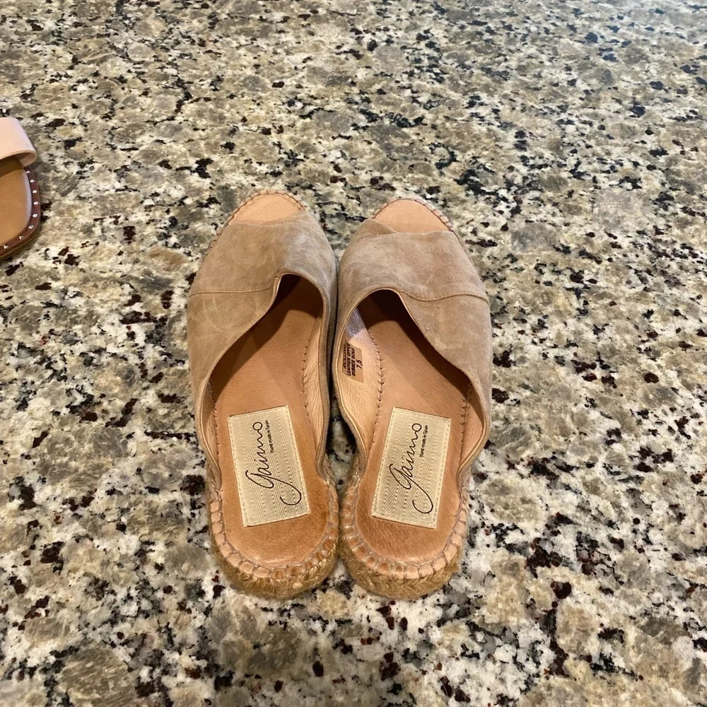 GAIMO ESPADRILLES SPAIN TAN SUEDE OPEN TOE SANDALS WEDGE LOW PLATFORM SIZE 38